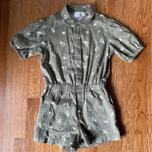 Old Navy Girls Green Floral Romper with Button-Up Front, Size 8